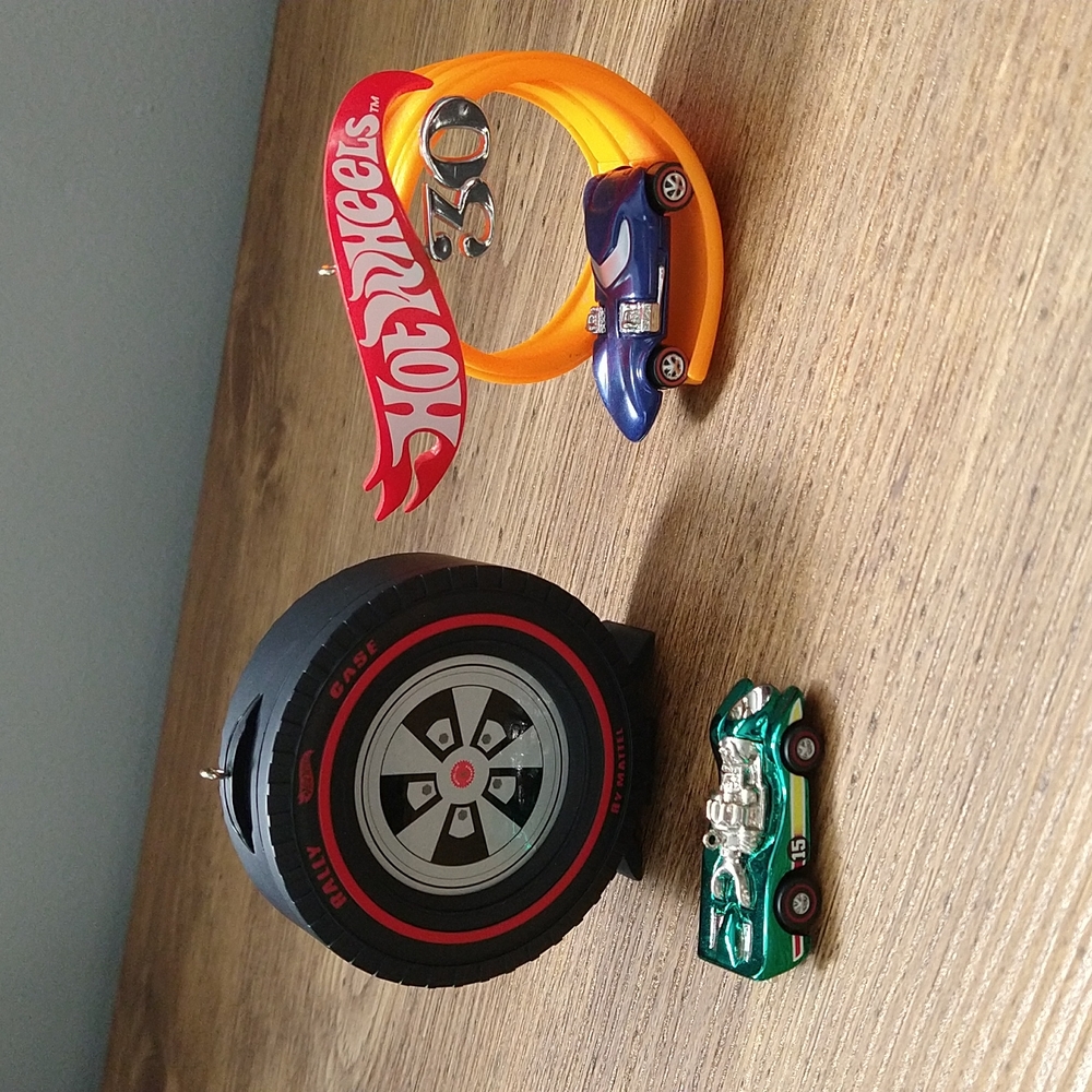 Lot of 2 Hallmark Hot Wheels Christmas Ornaments